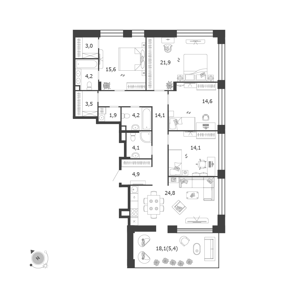 4-комнатная, 136,3 м² — 108 105 937 ₽
