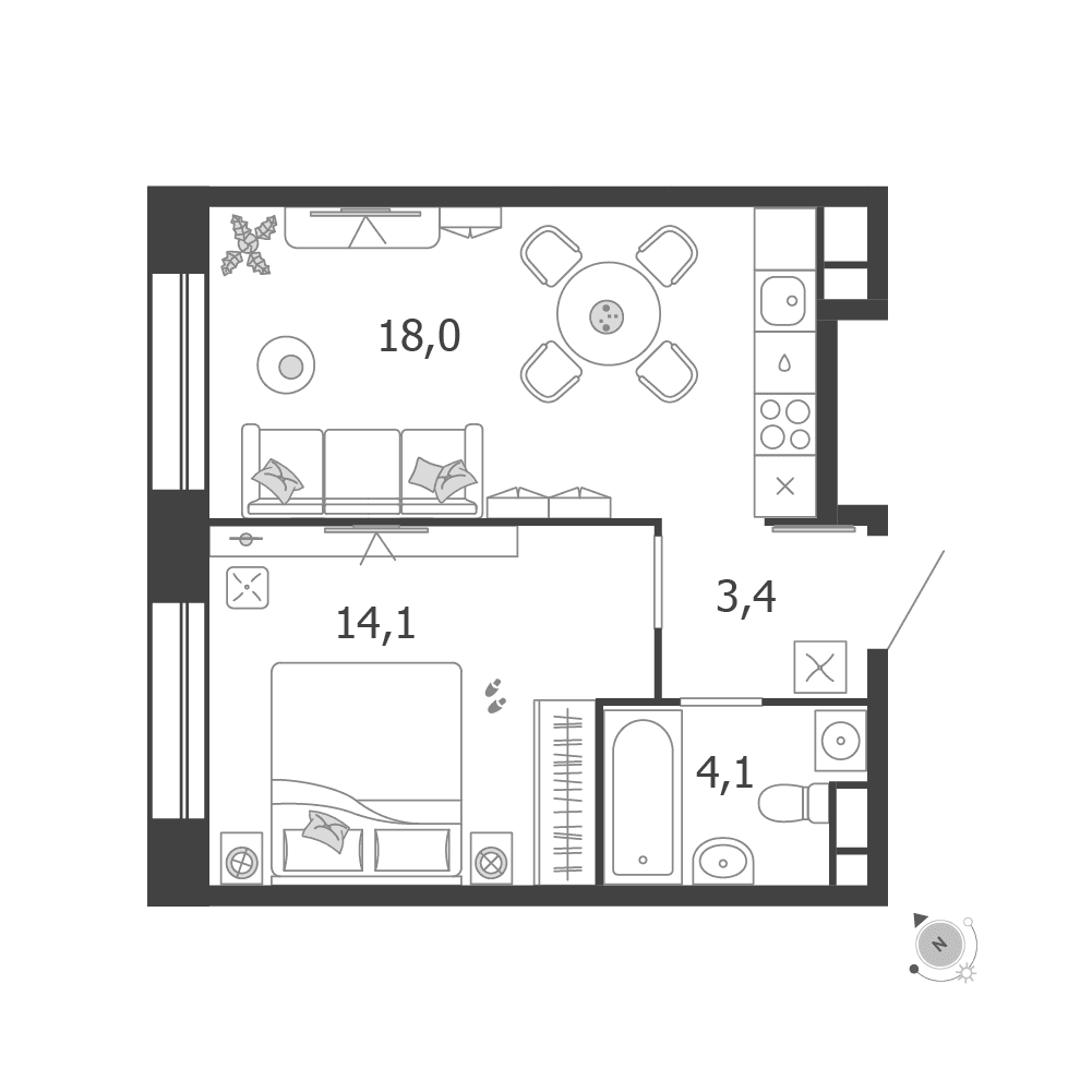 1-комнатная, 39,6 м² — 30 414 495 ₽