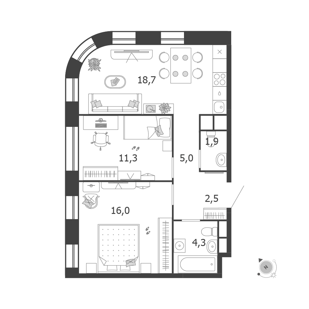 2-комнатная, 59,7 м² — 39 123 695 ₽