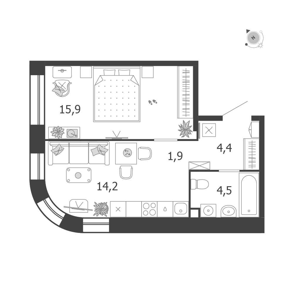 1-комнатная, 40,9 м² — 30 042 349 ₽