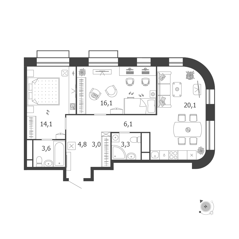 2-комнатная, 71,1 м² — 41 486 826 ₽