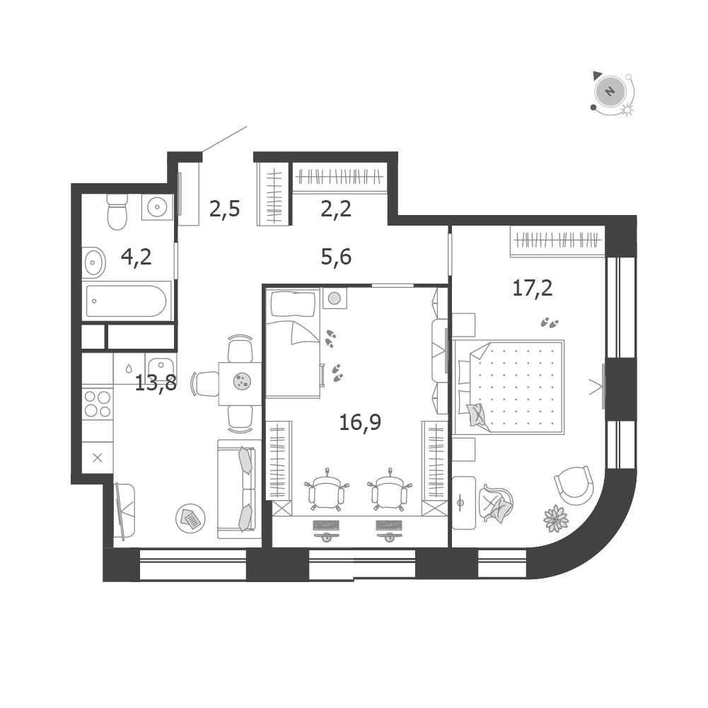 2-комнатная, 62,4 м² — 37 742 720 ₽