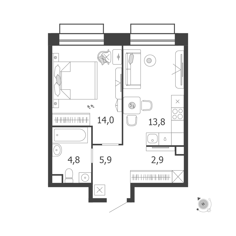 1-комнатная, 41,4 м² — 28 249 842 ₽