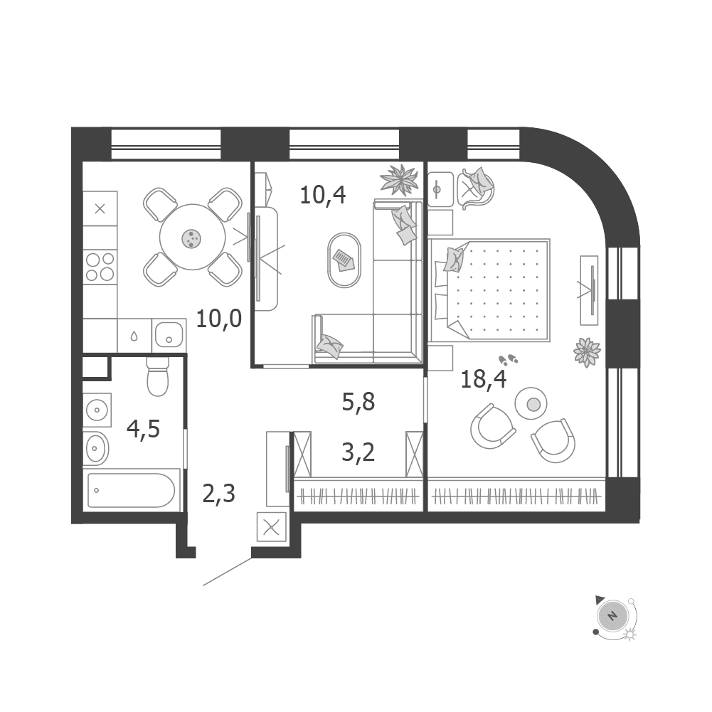 2-комнатная, 54,6 м² — 35 459 548 ₽