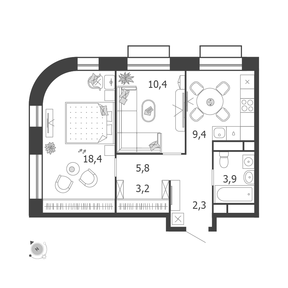 2-комнатная, 53,4 м² — 29 802 589 ₽