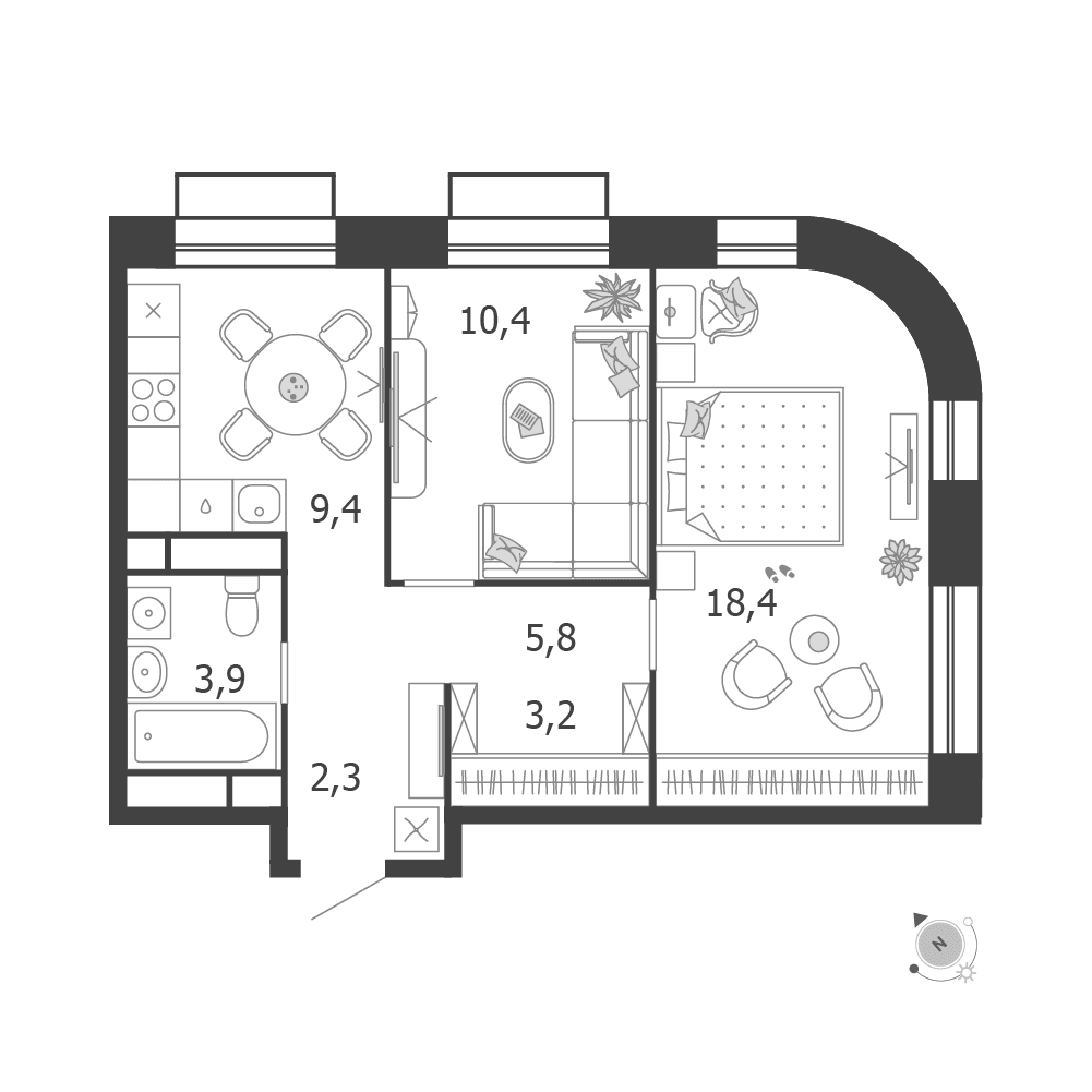 2-комнатная, 53,4 м² — 32 308 089 ₽