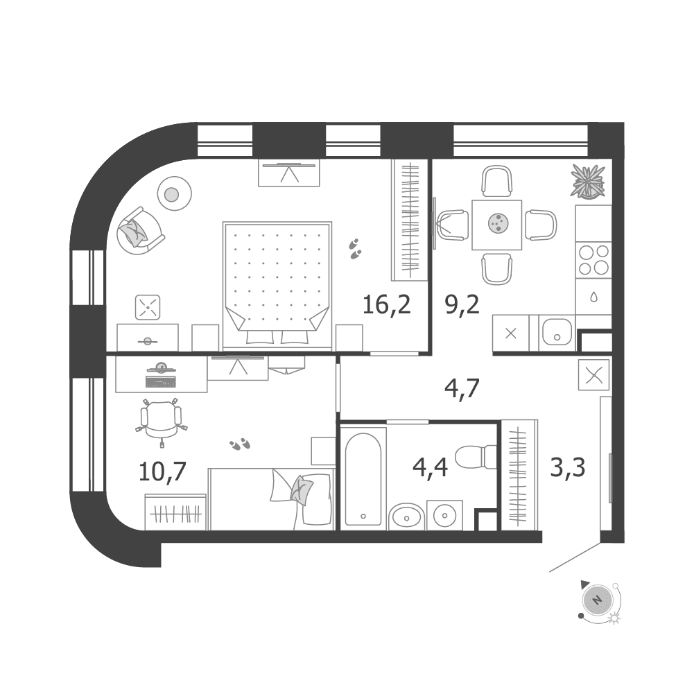 2-комнатная, 48,5 м² — 32 213 755 ₽
