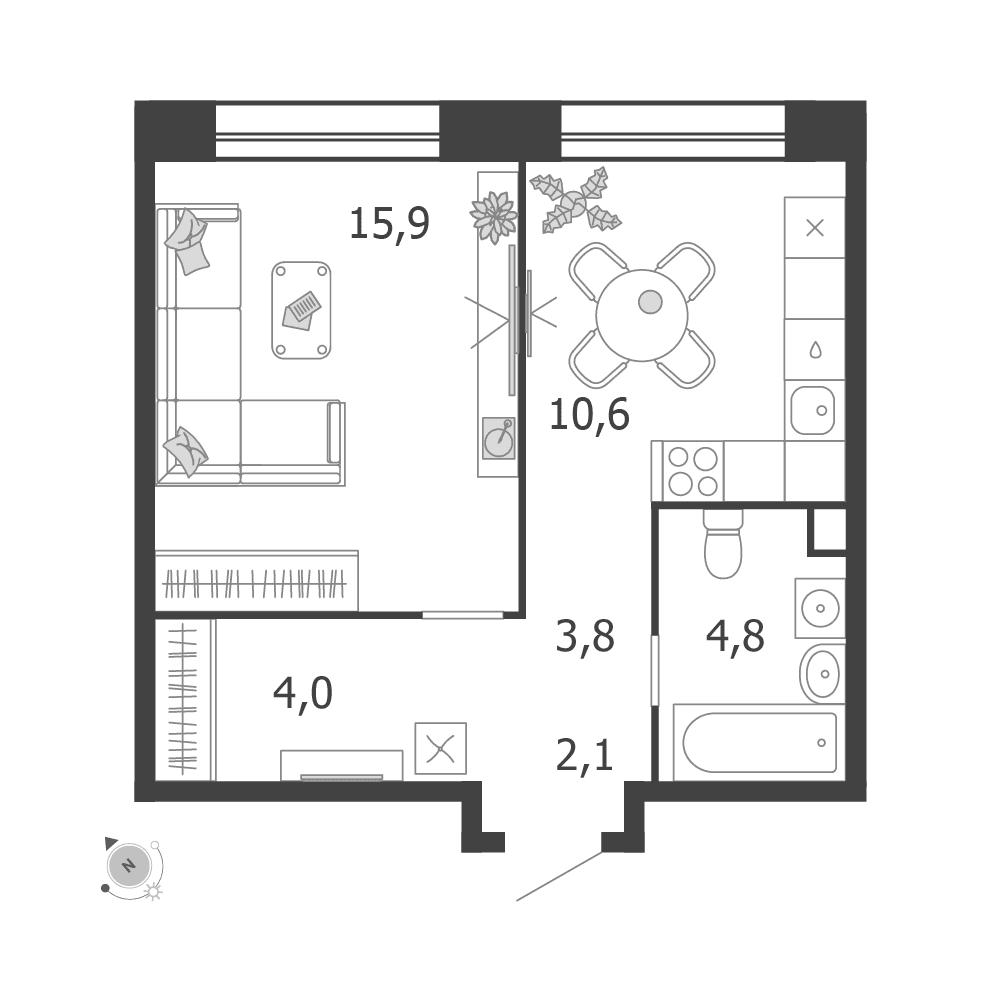 1-комнатная, 41,2 м² — 28 256 280 ₽