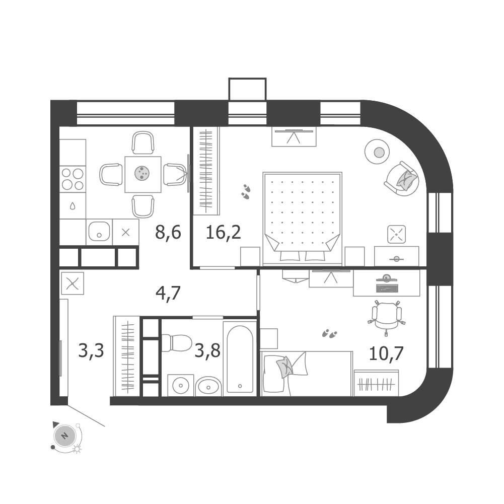 2-комнатная, 47,3 м² — 29 090 096 ₽
