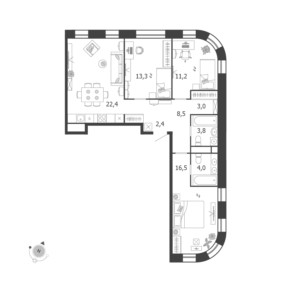3-комнатная, 85,1 м² — 53 075 475 ₽