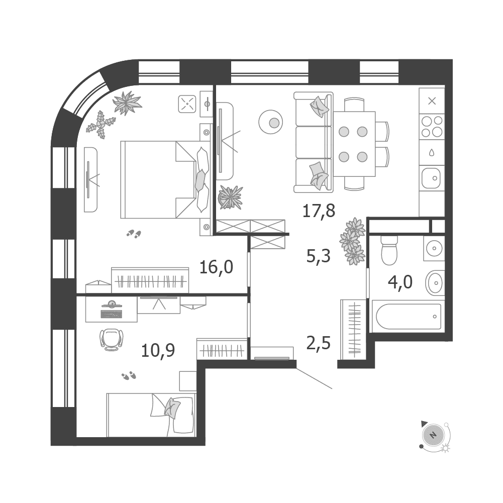 2-комнатная, 56,5 м² — 38 799 685 ₽