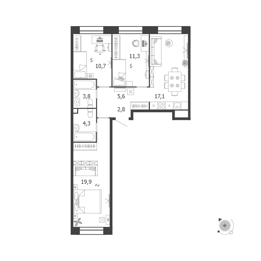 3-комнатная, 75,5 м² — 45 551 445 ₽
