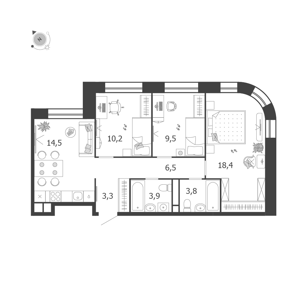 3-комнатная, 70,1 м² — 45 322 580 ₽