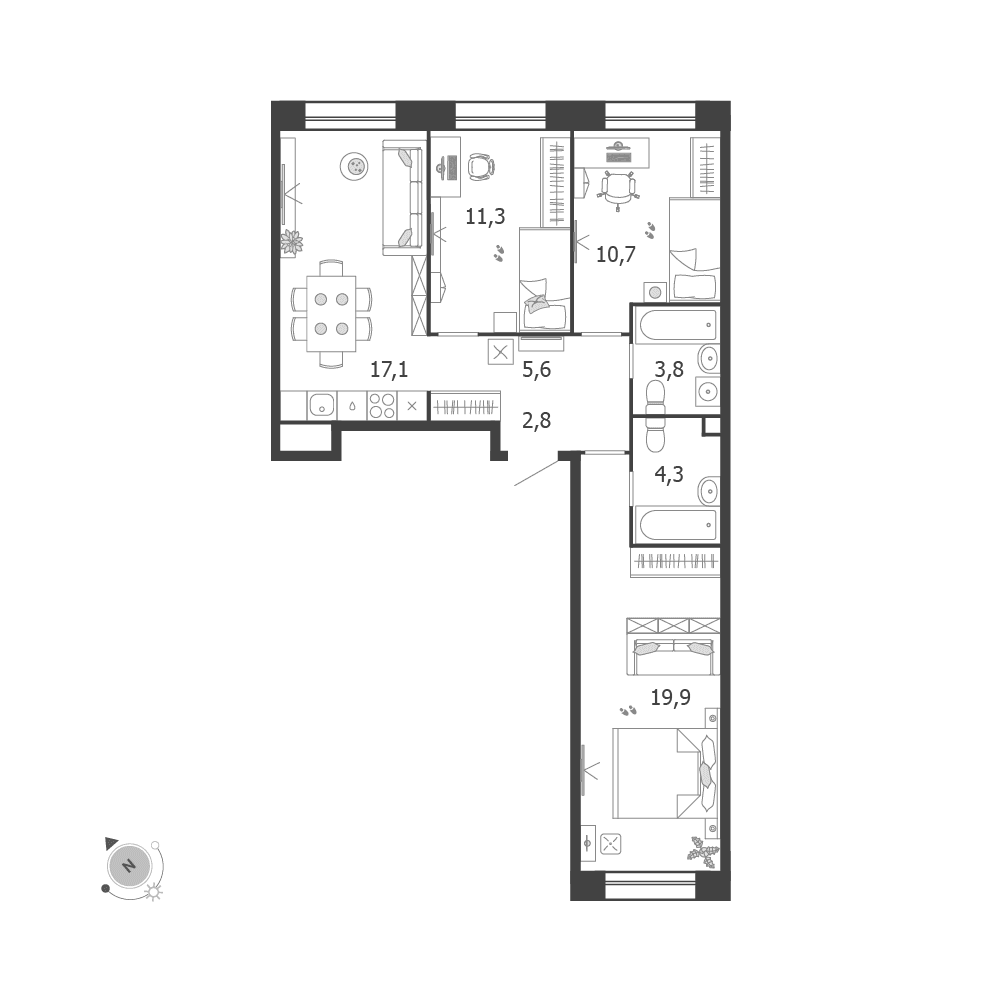 3-комнатная, 75,5 м² — 45 416 566 ₽