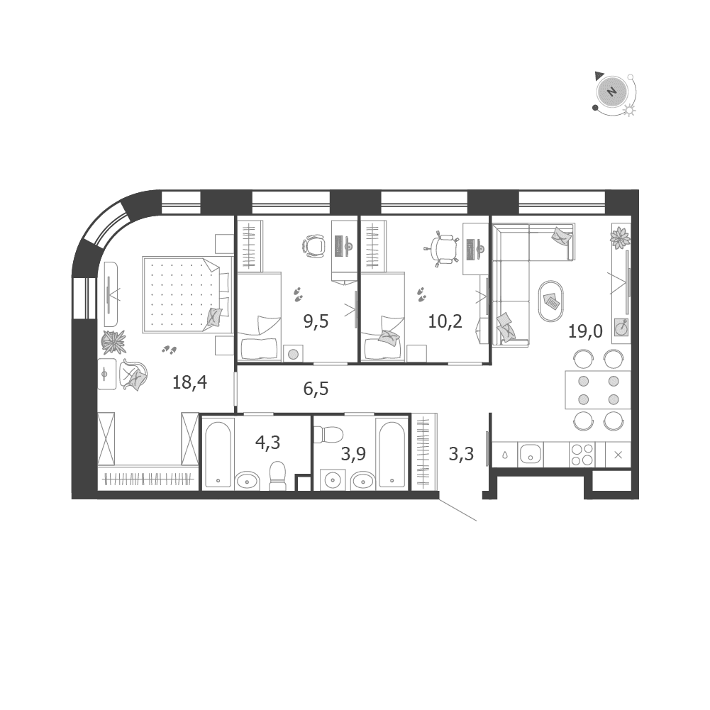 3-комнатная, 75,1 м² — 44 461 582 ₽