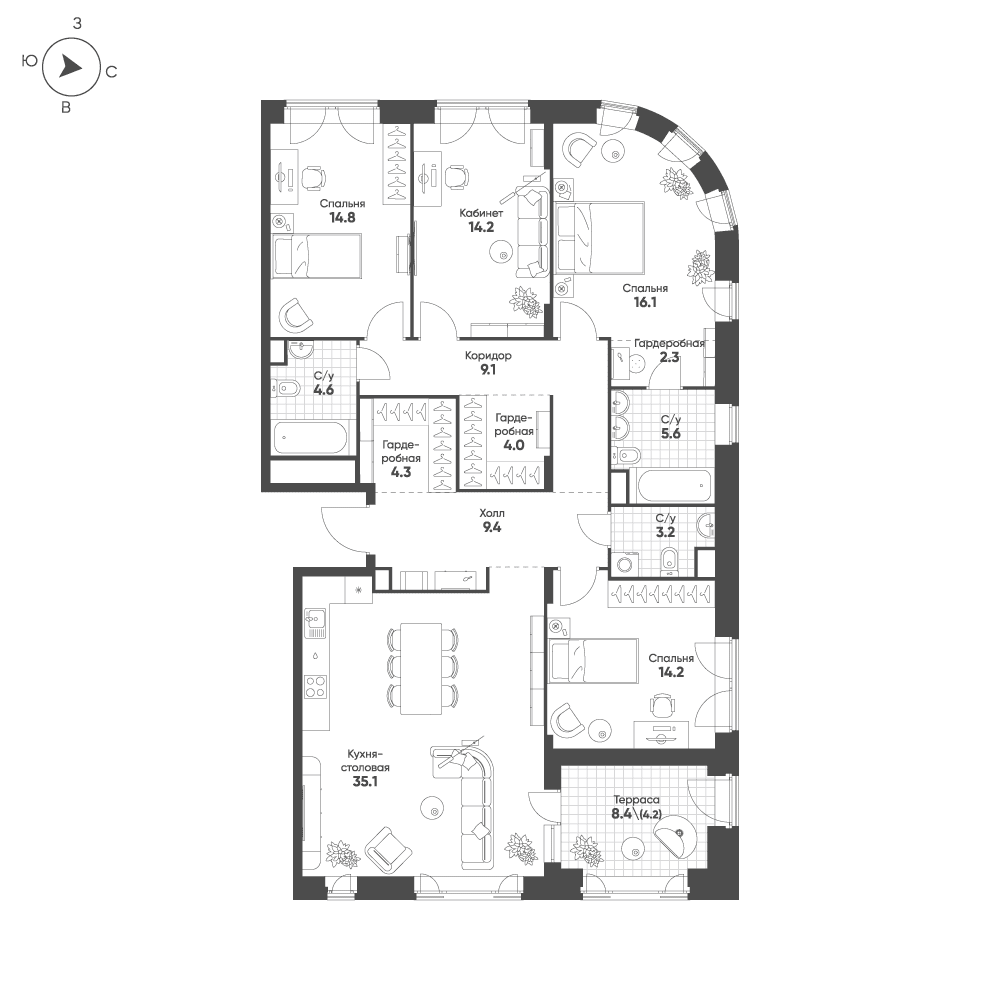 4-комнатная, 141,1 м² — 103 754 195 ₽