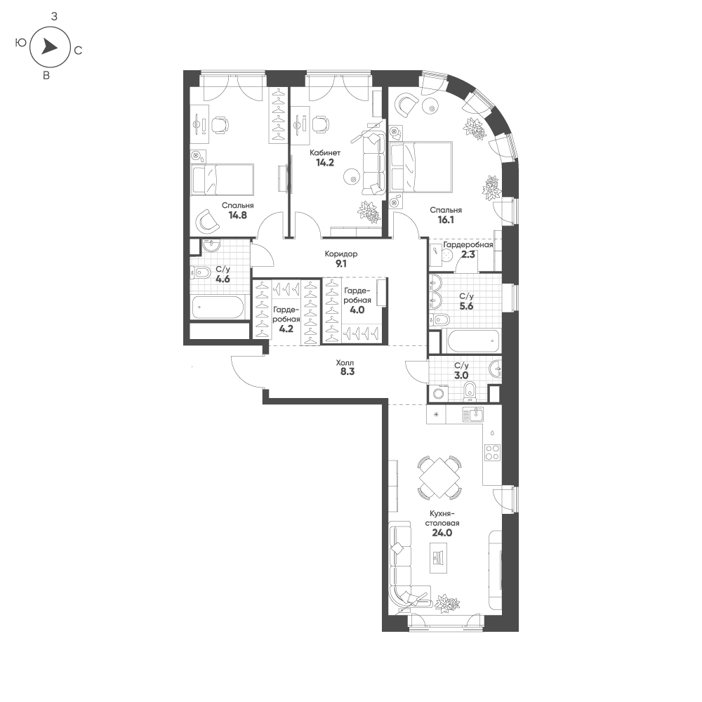 3-комнатная, 110,2 м² — 67 256 105 ₽