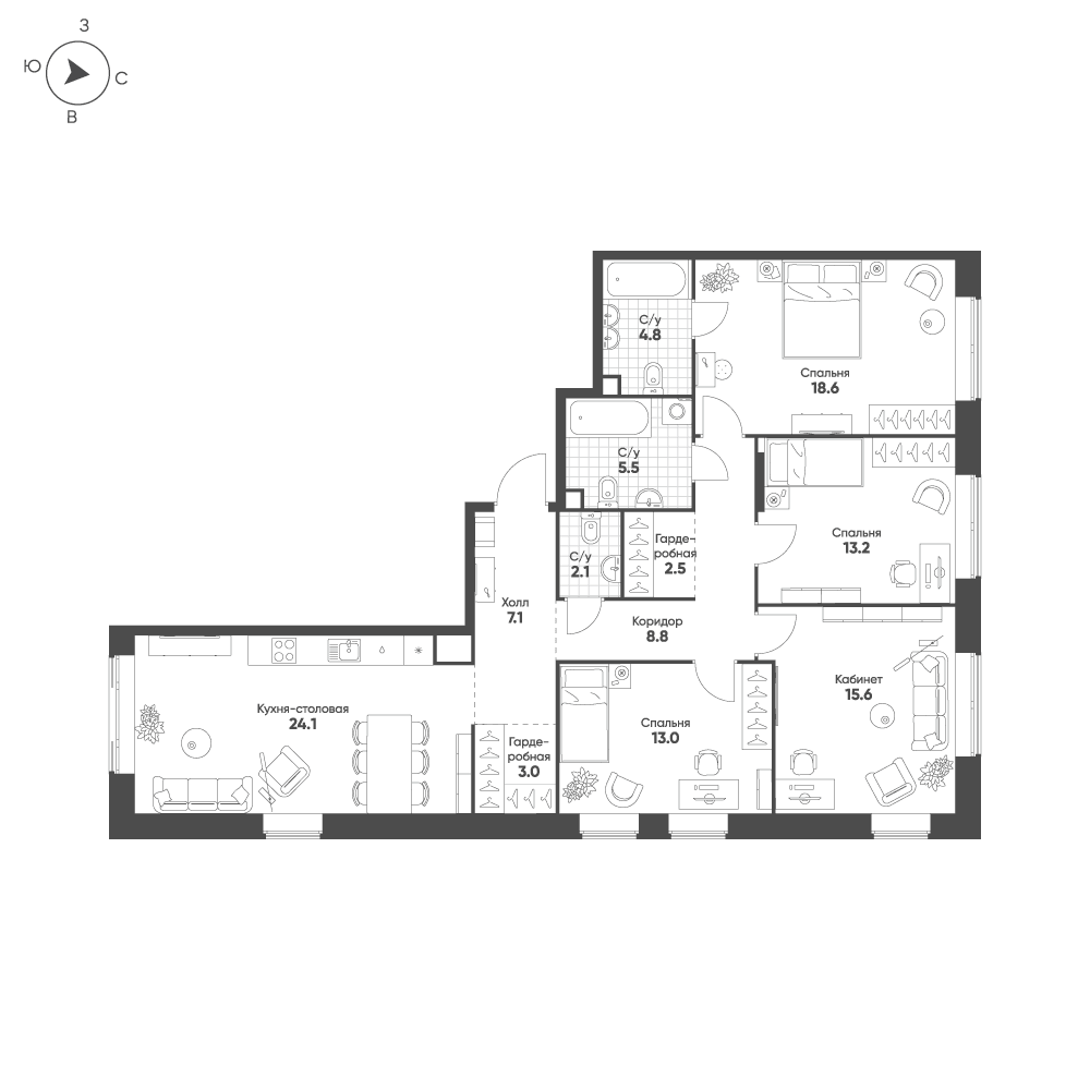 4-комнатная, 118,3 м² — 69 445 330 ₽