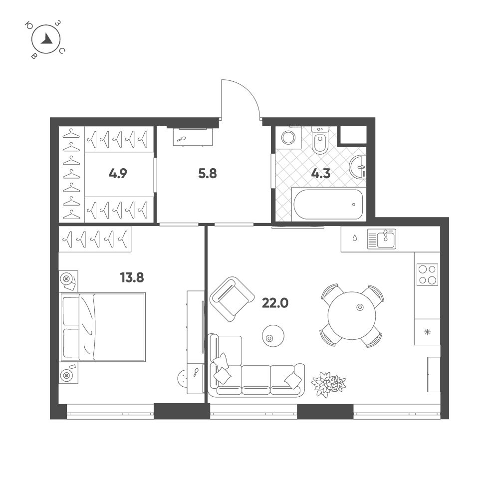 1-комнатная, 50,8 м² — 41 973 846 ₽