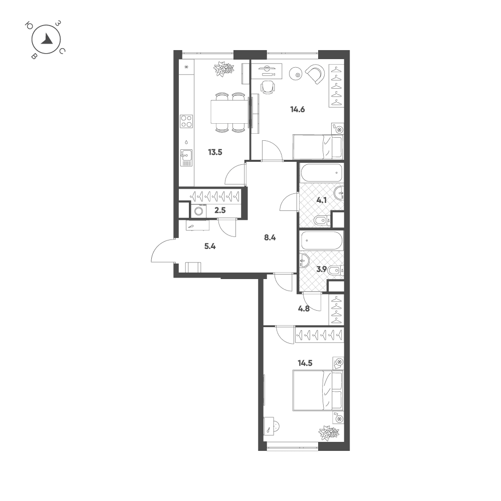 2-комнатная, 71,6 м² — 50 813 632 ₽