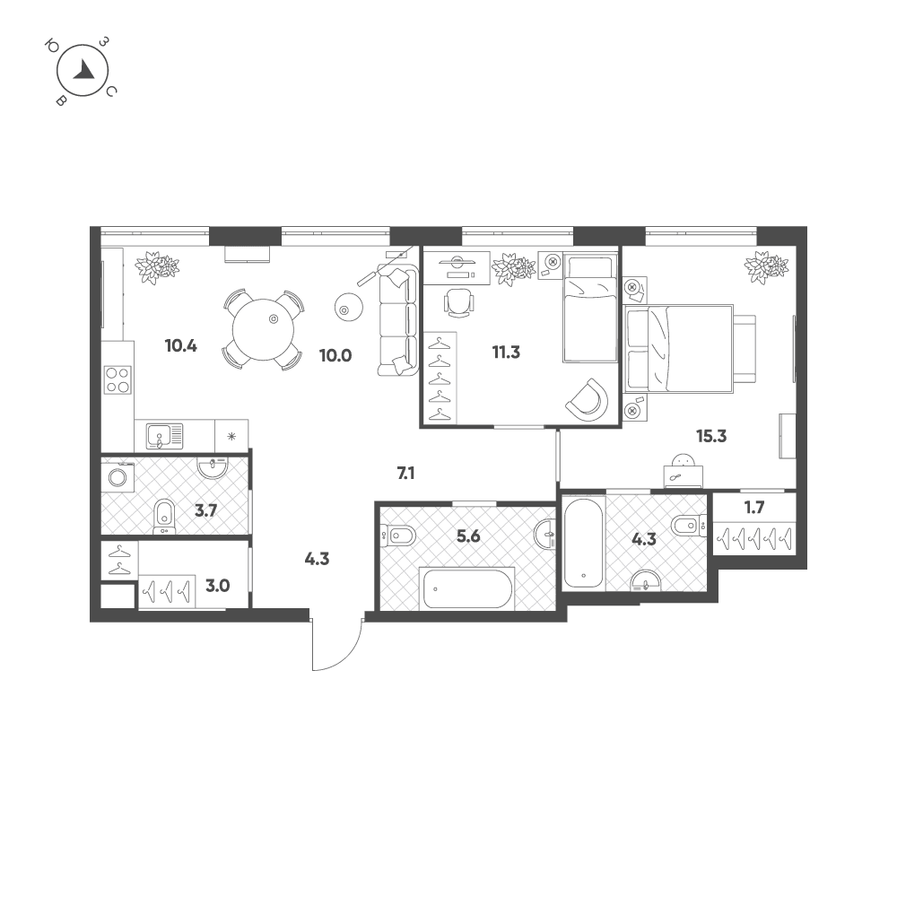 3-комнатная, 76,8 м² — 66 796 081 ₽