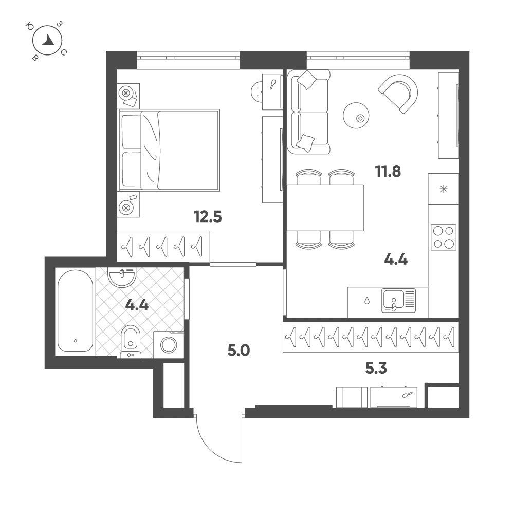 2-комнатная, 43,3 м² — 53 378 762 ₽