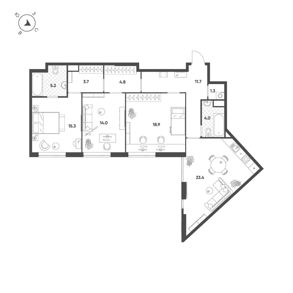 3-комнатная, 103,3 м² — 85 802 312 ₽