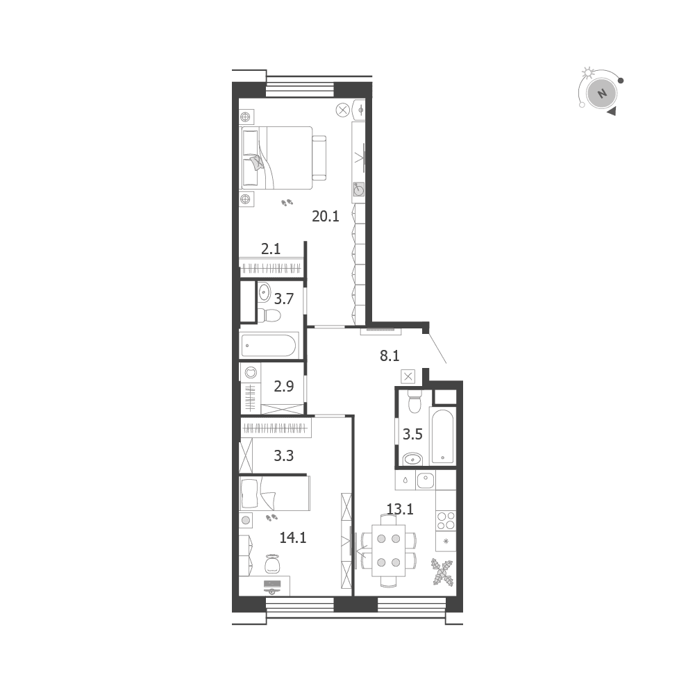 2-комнатная, 70,8 м² — 72 635 293 ₽