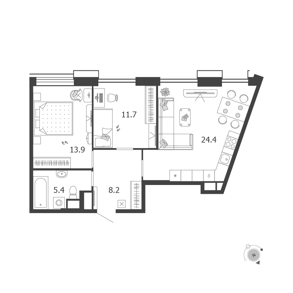 2-комнатная, 63,3 м² — 68 175 469 ₽