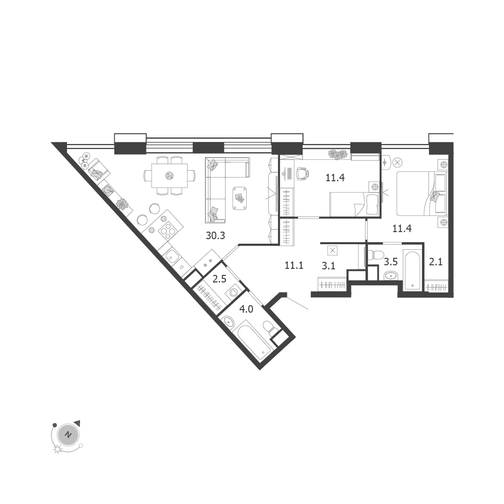 3-комнатная, 79,1 м² — 63 368 883 ₽