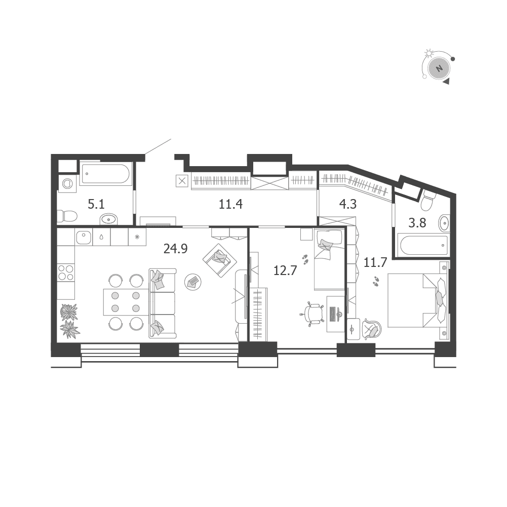 2-комнатная, 73,1 м² — 58 766 234 ₽