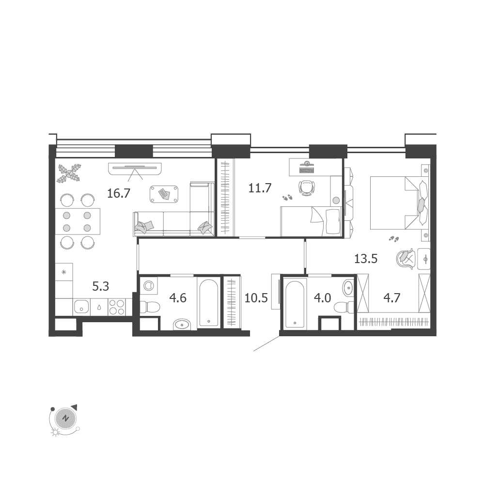 3-комнатная, 71 м² — 62 080 383 ₽