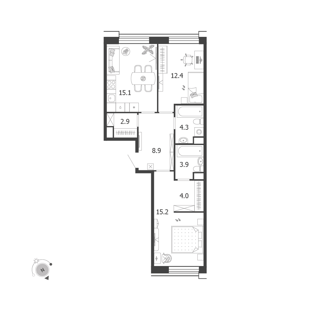 2-комнатная, 66,4 м² — 56 335 752 ₽