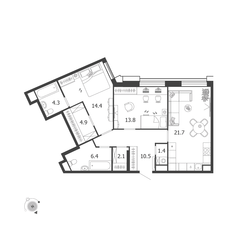 2-комнатная, 79,2 м² — 59 070 527 ₽