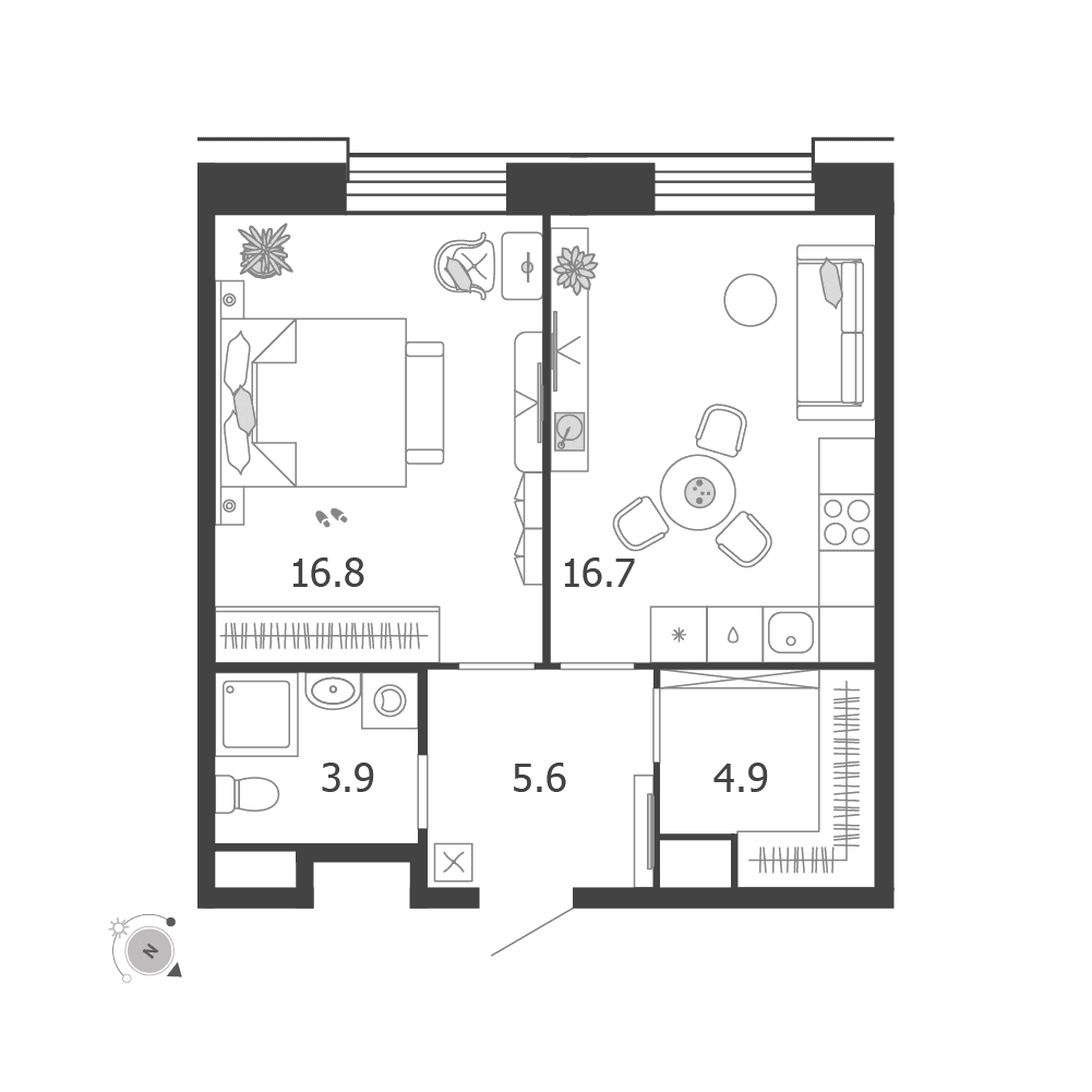 1-комнатная, 47,9 м² — 35 125 700 ₽