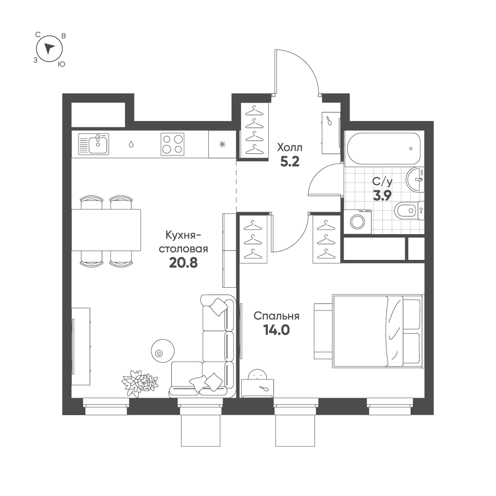 1-комнатная, 43,9 м² — 31 232 877 ₽