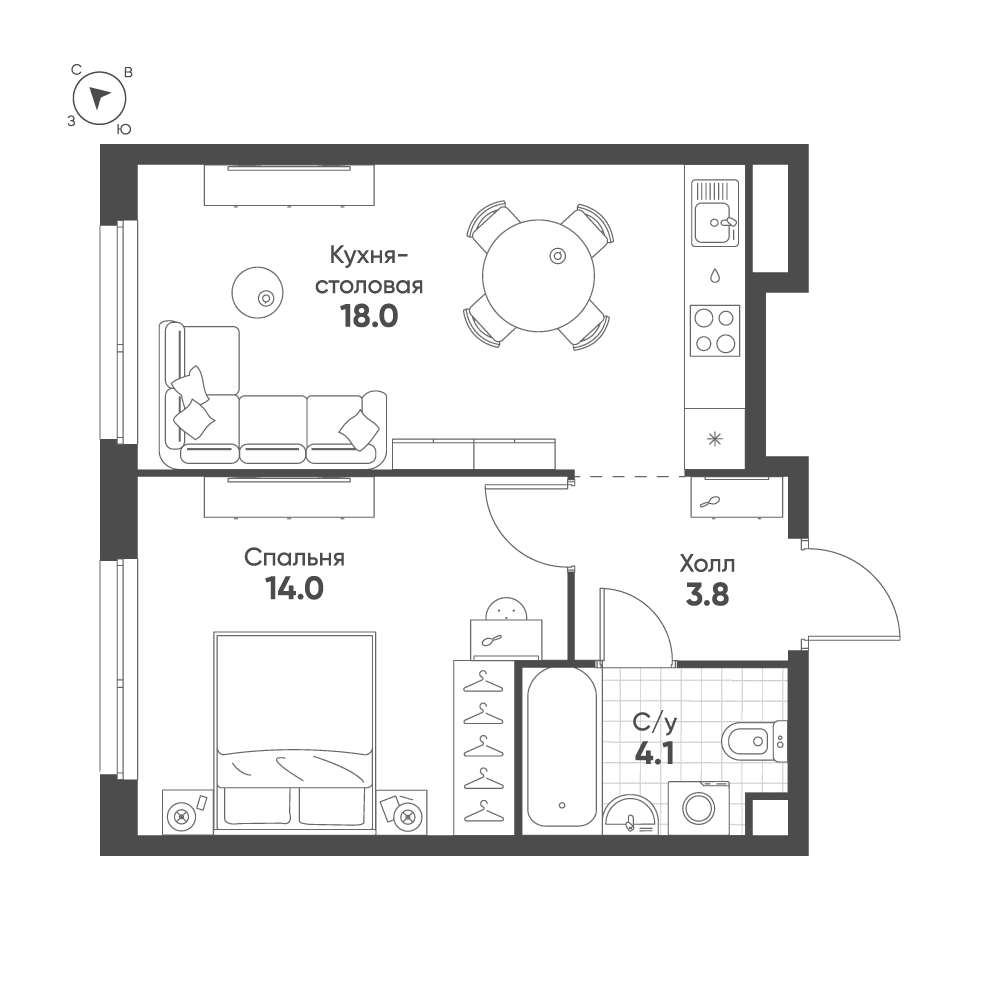 1-комнатная, 39,9 м² — 29 285 435 ₽