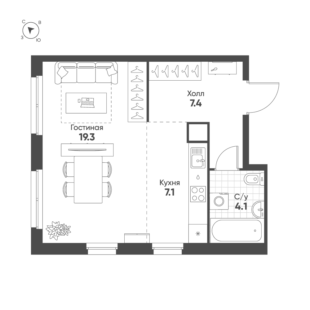 1-комнатная, 37,9 м² — 27 033 328 ₽
