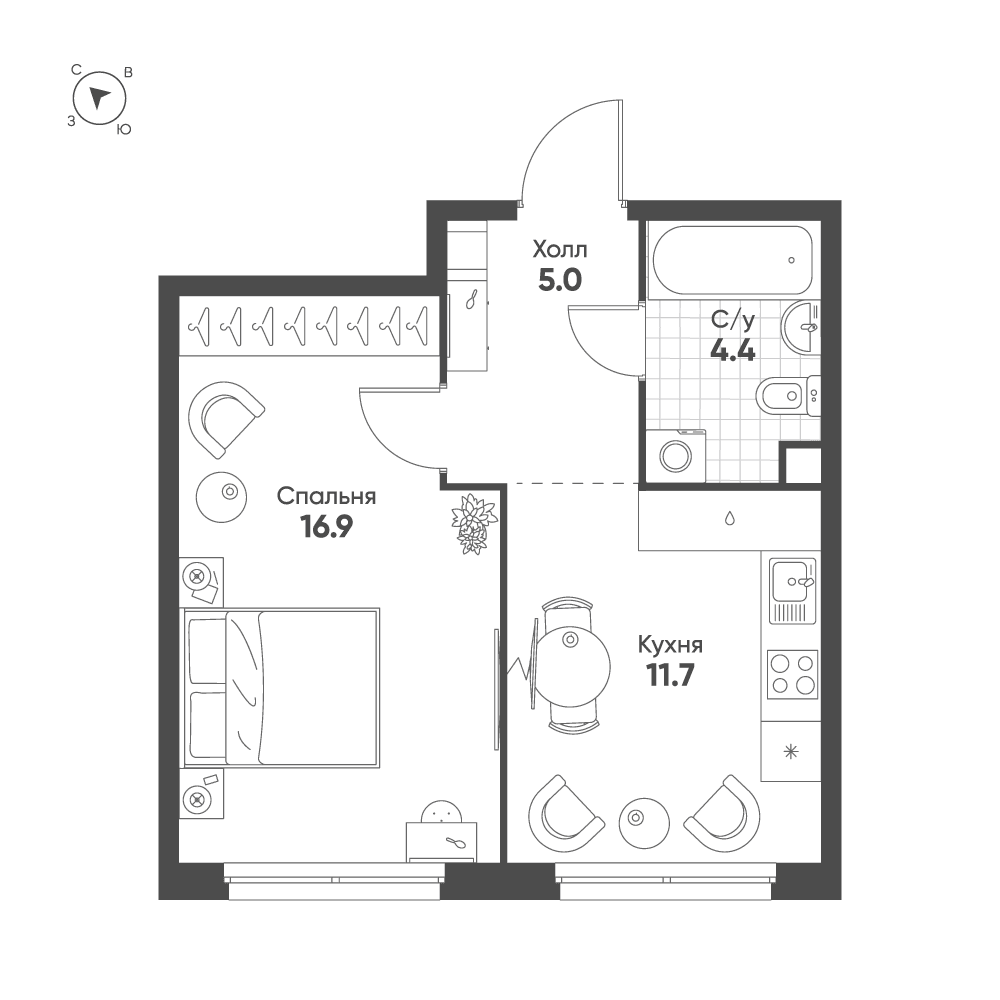 1-комнатная, 38 м² — 26 965 804 ₽