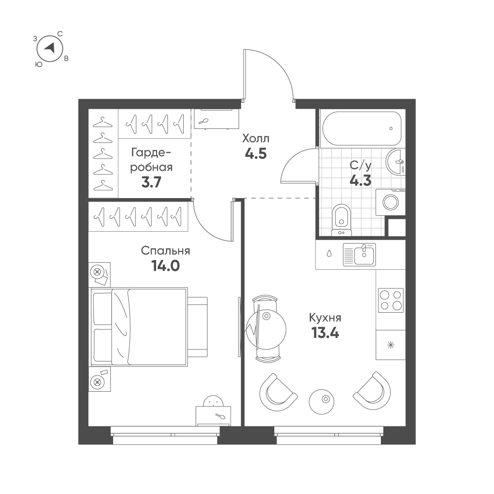 1-комнатная, 39,9 м² — 27 604 324 ₽