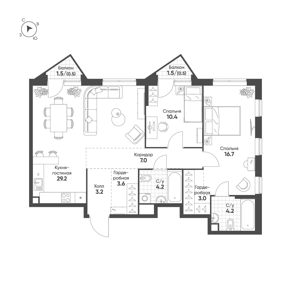 3-комнатная, 82,5 м² — 42 713 689 ₽
