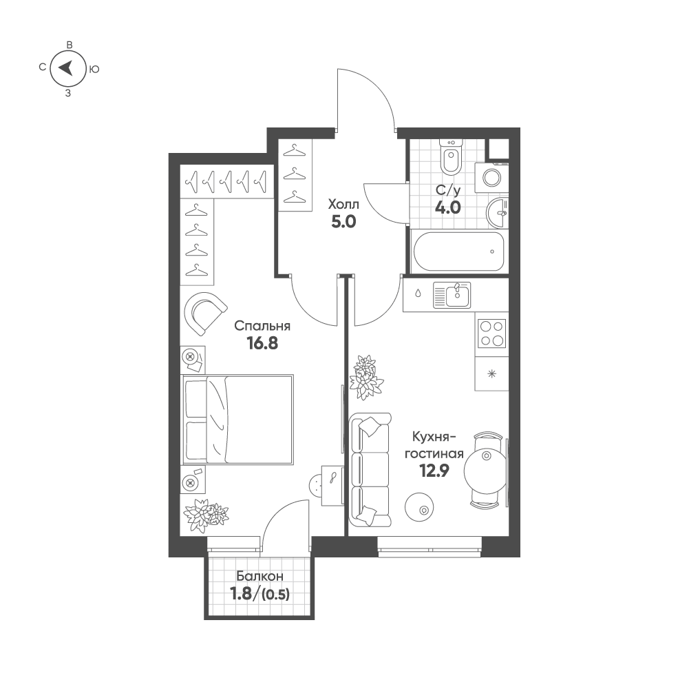 1-комнатная, 39,5 м² — 24 490 186 ₽