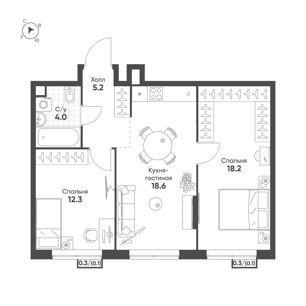 2-комнатная, 58,5 м² — 31 244 557 ₽