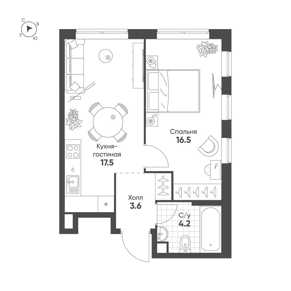 1-комнатная, 41,8 м² — 24 813 951 ₽