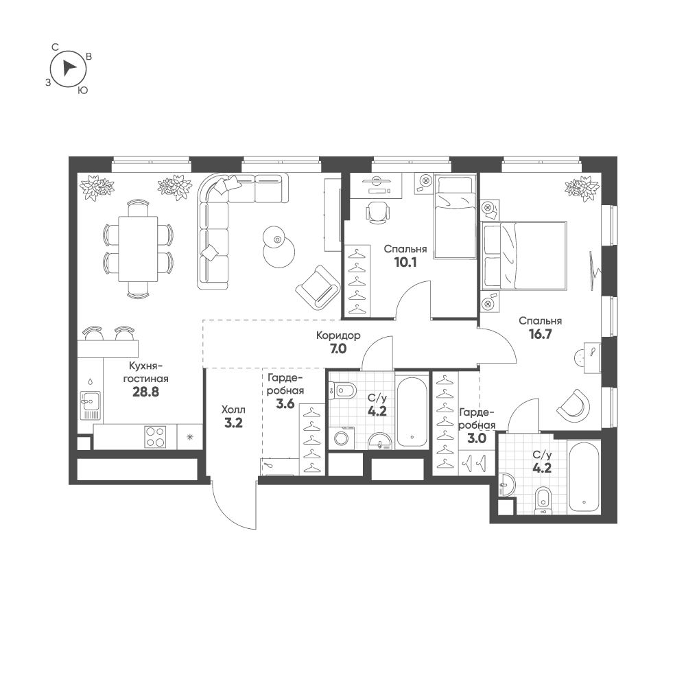 3-комнатная, 80,8 м² — 35 879 667 ₽