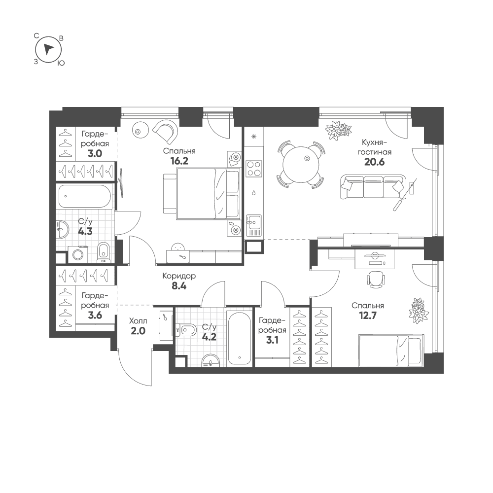 2-комнатная, 78,1 м² — 48 768 498 ₽