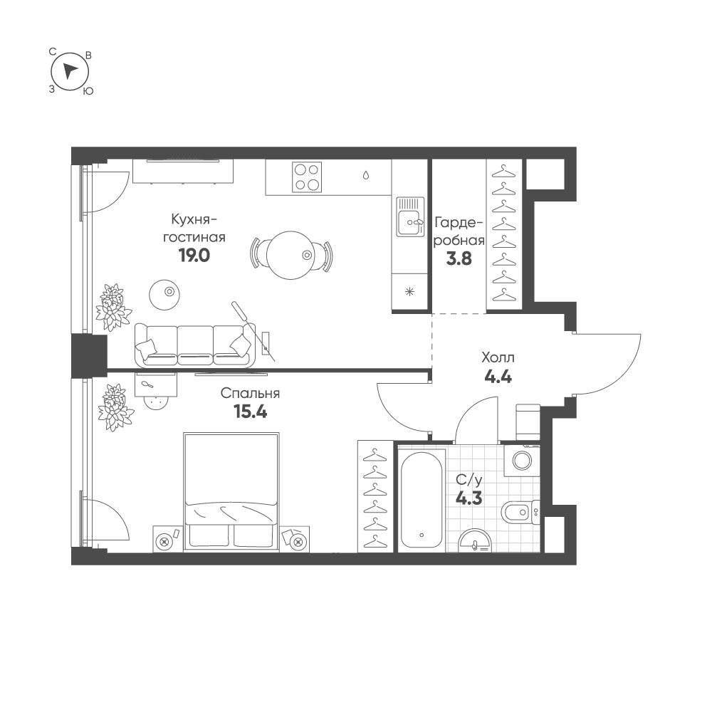 1-комнатная, 46,9 м² — 27 168 207 ₽