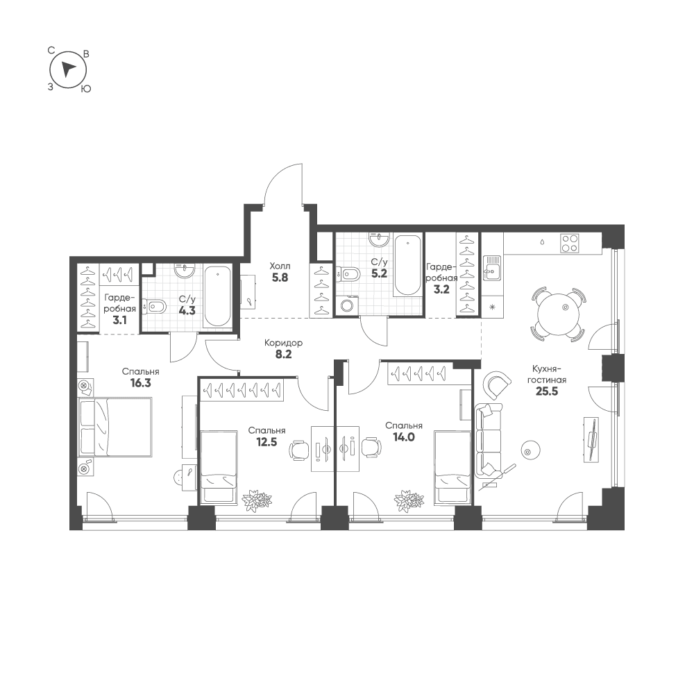 3-комнатная, 98,1 м² — 70 973 860 ₽