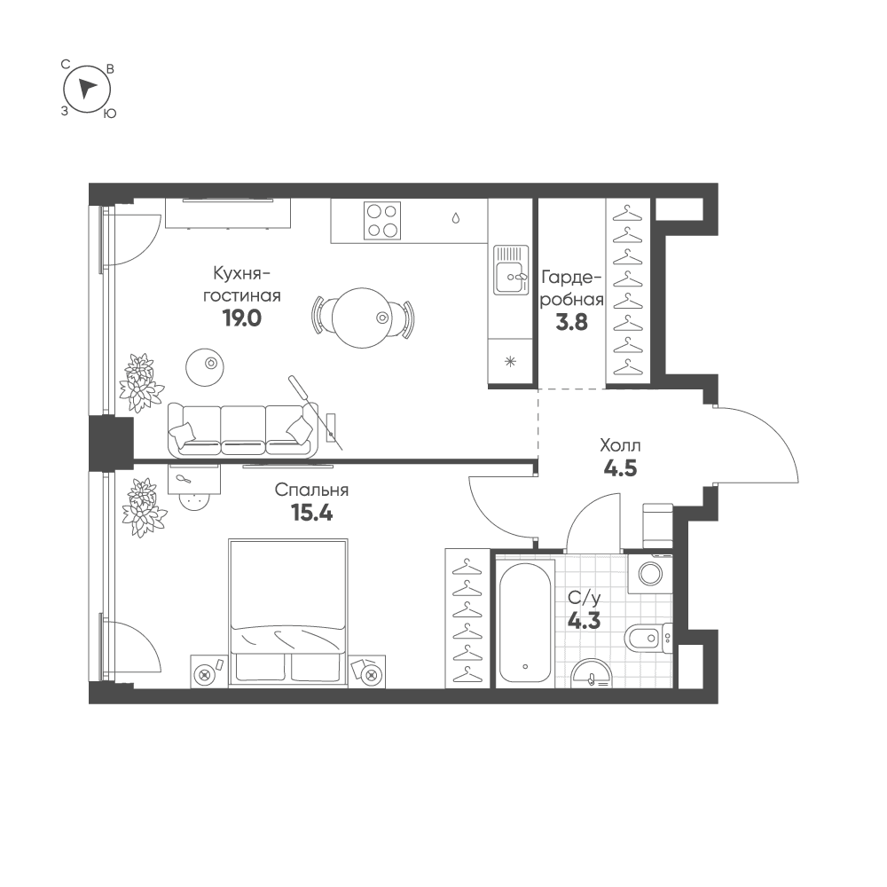 1-комнатная, 47 м² — 36 535 242 ₽
