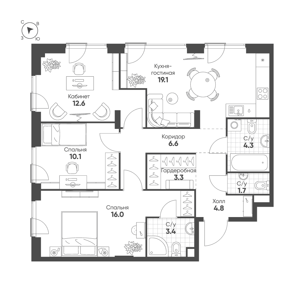 3-комнатная, 81,9 м² — 59 345 253 ₽